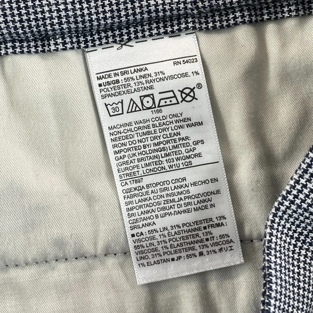 Banana Republic‎ Aiden Shorts Men 35 Blue Houndstooth Linen Blend Chino Casual